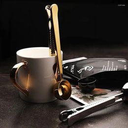 Coffee Scoops Gold Silver Multifunction Kitchen Supplies Scoop With Clip Stainless Steel Tea Measuring Cup Spoons