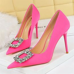 Dress Shoes Women 10cm High Heels Wedding Bridal Pumps Lady Stiletto Thin Scarpins Crystal Buckle Luxury Designer Purple Peach