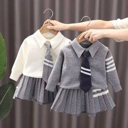 Autumn Dress for Baby Girl Knitted Dresses Children Kneelength Patchwork Clothing Girls s Casual 240326