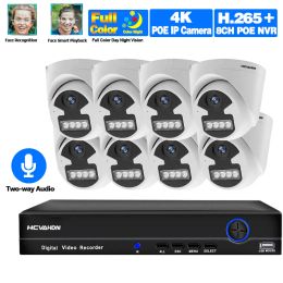 System 5MP POE Video Surveillance Kit 4K Dome Camera Video 8CH 8MP NVR Two Way Audio Color Night Vision IP Camera Security System Set