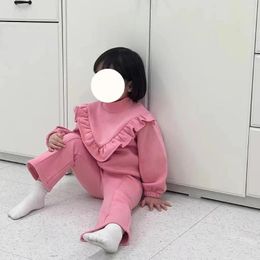 Clothing Sets Autumn Winter Baby Girl Cotton Sweatshirt Set Infant Toddler Turtleneck Tops Flared Pants 2pcs Suit Kids Casual Outfits