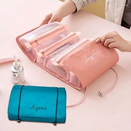 Storage Bags Portable Detachable Nylon Cosmetic Bag Large Capacity 4-in-1 Folding Travel For Women