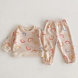 Clothing Sets Korean Baby Set 2024 Spring And Autumn Boy's Suit Cute Print Sweater Pants 0-4Year Girl's Two-piece Suit.