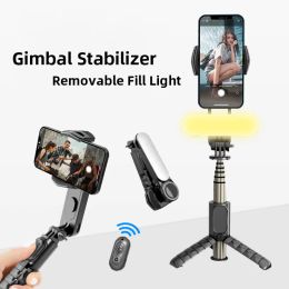 Monopods Handheld Gimbal Stabiliser Mini Selfie Stick Tripod with Light Wireless Remote Portable Telescopic Tripod for Phone Stand Holder