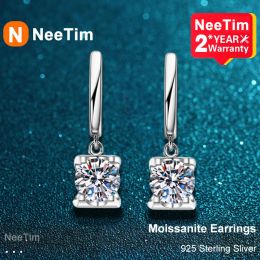 Earrings NeeTim 2CT Moissanite Drop Earrings for Women Sparkling Diamond Earring 100% S925 Sterling Silver with White Gold Plated Jewelry