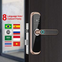 Lock Yoheen Electric Fingerprint Handle Wireless Smart Digital Door Lock with Code Rfid Nfc Card and Tuya App Wifi Remote Unlocking