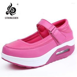 Casual Shoes STRONGSHEN Women Causal Leather Footwear Platform Soft Bottom Flats Sports Leisure Shallow Mouth Ladies