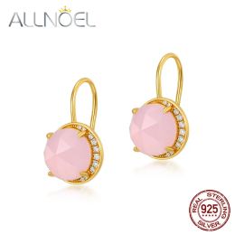 Earrings ALLNOEL Rose Quartz CZ Hook Drop Earrings 925 Sterling Silver Gold Plated Elegant Sweety Romance Gifts Fine Jewellery For Women