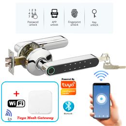 Lock Key Tuya Smart Lock Bluetooth Wifi Door Lock Fingerprint App Remote Unlock Smart Handle Lock For Wooden Door Office Home Secure