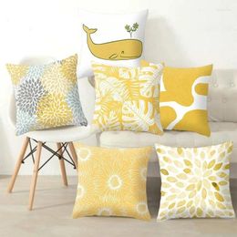 Pillow Yellow Cover For Sofa Modern Living Room Square Pillowcase Home Decor Floral Leaves Pattern Summer Covers