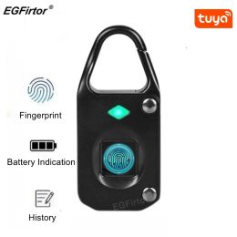 Lock EGFirtor Tuya Bluetooth Mini Fingerprint Smart Padlock Keyless Antitheft Luggage Case Lock For Gym Backpack Battery Padlock
