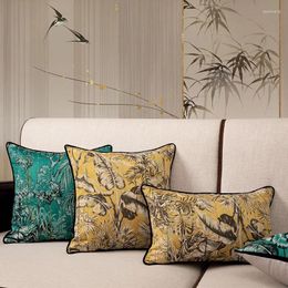 Pillow Beautiful Nordic Vintage Style Blue Gold Floral Plant Luxury Jacquard Modern Cover For Sofa