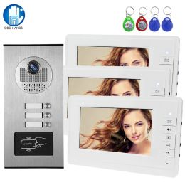 Intercom Wired 7" RFID Video Doorbell Intercom System 2 / 3 / 4 / 6 / 8 Monitors Screen with Outdoor Camera for Multi Apartments Building