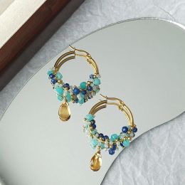 Earrings Lii Ji Natural Citrine ite Lapis Lazuli Aquamarine Stainless Steel Gold Plated Hoop Earrings