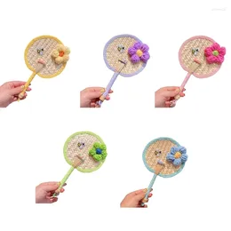Decorative Figurines Bees Flower Letter Hand Fan Natural Straw Woven Summer Cooling Fans W3JE