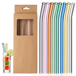 Eco-Friendly Glass Straws Reusable Drinking Straws Multi-color Glass Cocktail Straws for Juice Milk Coffee Bar Drinks Accessory 0404
