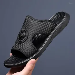 Slippers Men'S Black Knit Sandals Indoor And Outdoor Summer Shoes Beach Casual Roman Slides Cool Street Fashion