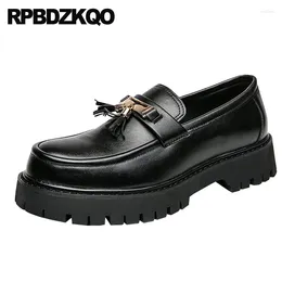 Casual Shoes Shallow Loafers Men Patent Leather Party Dress Slip On Catwalk High Sole Evening Footwear Fringe Full Grain Flats Tassel