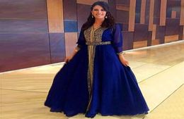 2016 Caftan Long Sleeves Muslim Evening Dresses Beaded Sequins A Line Floor Length Mid East Dubai kaftan Gracefull Royal Blue Prom4031855