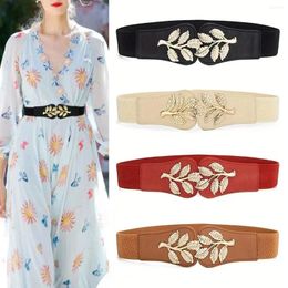 Belts Women Belt Fashion Waist Cover Golden Leaf Elastic Closure With Double Hook Buckle Wide Paired Skirt Lady