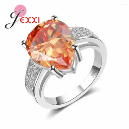 Cluster Rings Droplet Shaped Crystal Wedding Ring 925 Sterling Silver Zircon For Women Lady Fashion Lovers Gift.