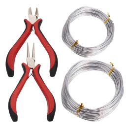 Tools DIY Jewelry Makings Aluminum Wire and Jewelry Pliers For Jewelry Making Silver Color 1.5mm/2mm; 10m/roll, 2rolls/set