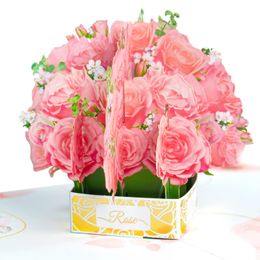 Romantic Wedding Mothers Day 3D Pink Rose Bouquet Pop Up Greeting Card 240323