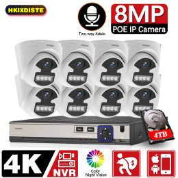 System HKIXDISTE H.265 8CH 4K POE NVR Kit 8MP Two Way Audio indoor Colorful Night Camera CCTV Video Surveillance Security Camera System