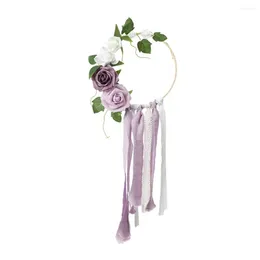 Decorative Flowers Exquisite Floral Arrangement Handmade Artificial Flower Wreath With Lace Ribbon Bamboo Link Day Home Wall Hanging