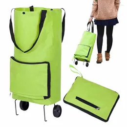 Storage Bags Foldable Shopping Cart Folding Pull Trolley Bag With Wheels Removable Large Capacity Utility Food Organizer