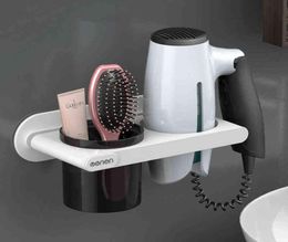 Cup Hair Dryer Holder Bathroom Storage Selfadhesive Wall Mounted Storage Racks Creative Comb Rack Stand Bathroom Supplies H22041876715162