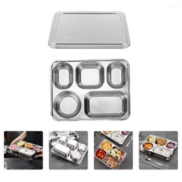 Dinnerware Sets Square Containers Lids Snack Plate Five Grids Storage Restaurant Home Fast Tray Canteen Child