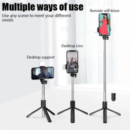 Microphones New Bluetooth Wireless Selfie Stick Retractable Portable Universal Photo Photography Phone Tripod Live Broadcast with Fill Light