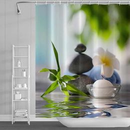 Shower Curtains Fashion Curtain Bamboo Leaves Reflecting Water Garden Pattern Bathroom Decoration Polyester Fabric