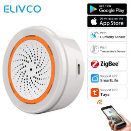Siren ZigBee Tuya Siren Alarm With Temperature Humidity Sensor 90dB Sound Light Home Security Alarm Works SmartLife APP Zigbee Gateway