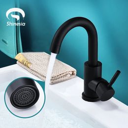 Shinesia Bathroom Basin Faucet Matte Black Series for Sink Vessel Stainless Steel and Cold Water Mixer Tap Crane 240325