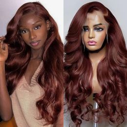 Reddish Brown 13X4 Synthetic Lace Front s For Women Copper Red Frontal Pre Plucked Hairline With Baby Hair Fibre 240327