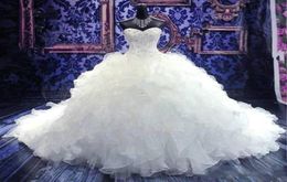 2023 Luxury Beaded Embroidery Ball Gowns Wedding Dresses Princess Gown Corset Sweetheart Organza Ruffles Cathedral Train Bridal Dr3724493