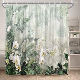 Shower Curtains Greenery Curtain Watercolour Spring Farm Flower Tropical Plants Palm Leaves Butterflies Polyester Plant Bathroom Decor Set