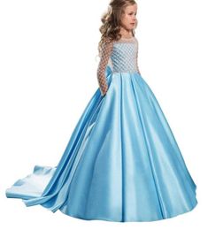 Cute Christmas Fancy Flower Girl Dress Floor Length Button Draped Pink Long Sleeves Tulle Ball Gowns for Kids Formal Occasion5157198