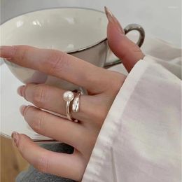 Cluster Rings 1Pc Cross Pearl Opening Couple Adjustable Finger Ring For Women Light Luxury Party Wedding Jewelry Fashion Gift