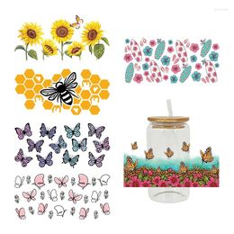 Window Stickers 3D UV DTF Transfers 16oz Cup Wraps Flower Butterfly Bee Printed For DIY Glass Ceramic Metal Leather Etc. D3745