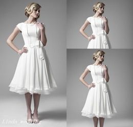 Summer Beach Short Wedding Dresses Beautiful White A Line Chiffon Cap Sleeves Women Bridal Party Gowns6207032