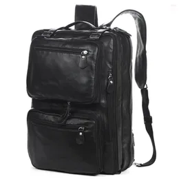 Backpack Multifunctional Genuine Leather Men Bagpack Fashion Male School Travel Bag Extra Large Rucksack Big Black M036