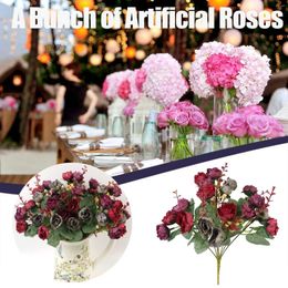 Decorative Flowers Perfect Quality Simulation 7 Branches 21 Roses Garland Artificial Consisting Rose Bouquet For Wedding Home Party