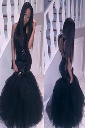 Sexy New Modest Black Girl Mermaid Prom Dress Sequined South African Long Formal Graduation Evening Party Gown Custom Made Plus Si4338086