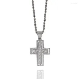 Pendant Necklaces Hip Hop Bling Iced Out Two Side Can Wear Rotatable Cross Pendants Necklace For Men Women Rapper Jewellery Gold Colour