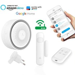 Kits Tuya Alarm Alexa Google Alarm WiFi Wireless House Security Alarm with APP Voice Control P2P LED Lighting IP Camera Monitoring