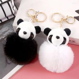 Keychains Fashion Faux Fur Animal Panda Keychain Soft Plush Pom Fluffy Hairball Car Key Rings Women Bag Pendant Decorations