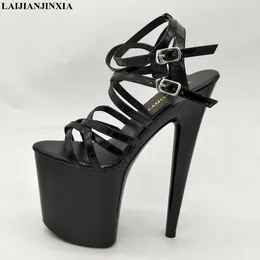 Dance Shoes LAIJIANJINXIA PU Sexy Exotic Pole Dancing Summer Women Sandals 20CM High Heels Buckle Strap Size 34-46 E114